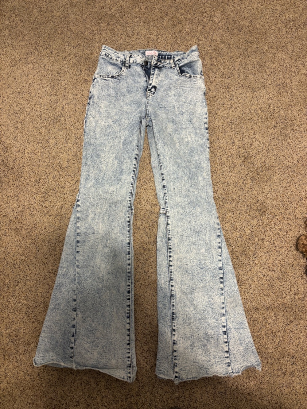 Pink Lily Light Acid Wash Flare Jeans - Pale Blue